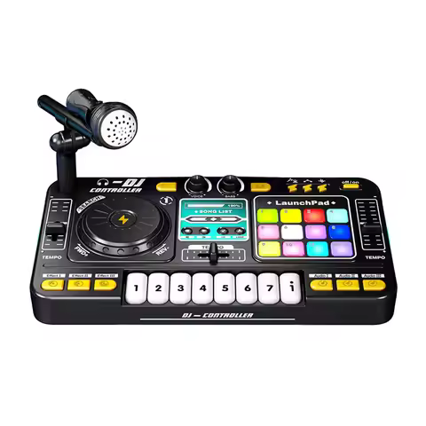 DJ Controller for Kids DJ Disc Player Electronic Keyboard DJ Mixer Table with Microphone Dynamic Lig