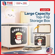THE L62cm Cute Top Flip Cover Storage Box Foldable Clothes Blanket Toy Storage Cabinet With Roller