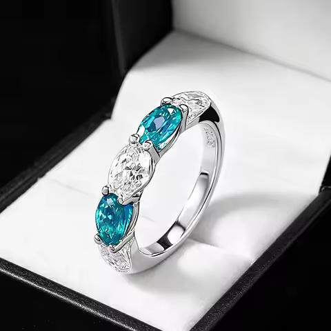 Luxury 18K white Solid Platinum PT950 certifid oval white diamond 4*6mm Paraiba contrasting color ri