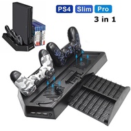 PS4 Pro Slim Vertical Stand Cooling Fan Cooler with Dual Controller Charging Station & 3 Extra HUB P
