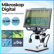 COD Meterk Mikroskop Digital 12MP 1600X dengan Monitor & Metal Stand G1600 / Mikroskop buat servis h
