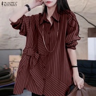 ZANZEA เสื้อเสื้อผ้าสาวออฟฟิศแขนยาวสไตล์เกาหลีสำหรับผู้หญิงเสื้อทำงานมีโบว์ลายปะแบบไม่สม่ำเสมอ #1103