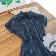 Blue New Chinese Style Qipao Young Style Elegant Lady Blue Qipao Daily Wear Summer New Arrival Breat