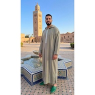 HIJAU Djellaba.id Umrah Hajj Prayer Robe Muslim Clothes Hoodie Robe Jalabah Kapucong Moroccan Men's 