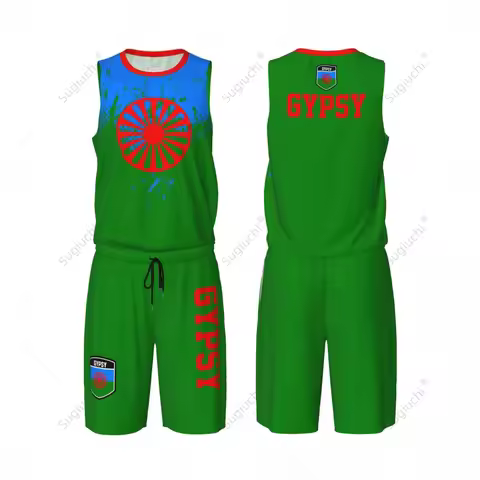 Roma Romani Gypsy Flag Grain Men Basketball Set Shirt & Pants Sleeveless
