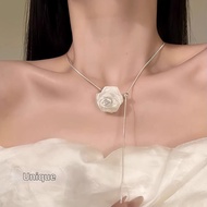 Black Lace Rose Design Long Necklace