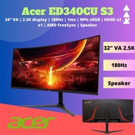 Acer ED340CU S3 Gaming Monitor 34" VA | 2.5K display | 180Hz | 1ms | 99% sRGB | HDMI x2 , DP x1 | AM