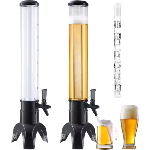 3L Beer Dispenser Beer Tower with Spigot & Ice Tube Beverage Dispenser Tabletop Liquor Dispenser for
