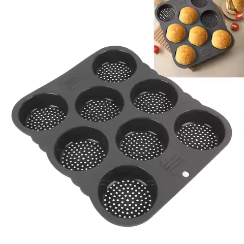 Hamburger Bun Mold Silicone 8 Cavity Easy Release Heat Resistant Hamburger Bread Bakery Mold Pan for