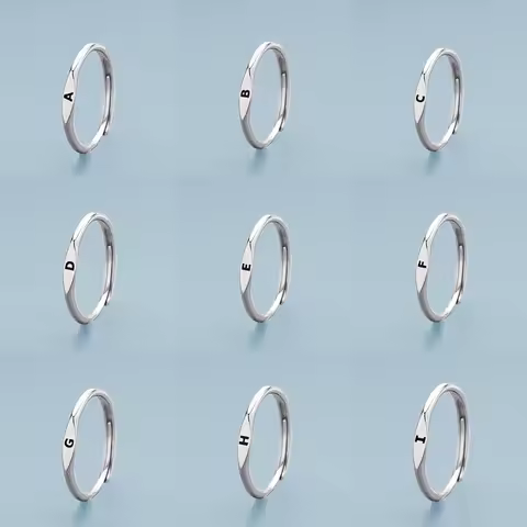 Minimalist Tiny Initial Letter Rings For Women Silver Color A-Z 26 Letter Adjustable Finger Ring Bir