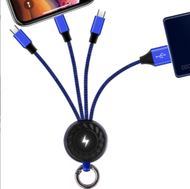 Others - 一拖三發光鑰匙扣數據線 適用於安卓type-c蘋果快充 三合一充電線（寶石藍）