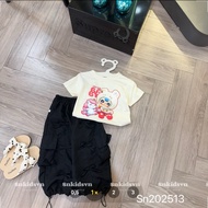 Set bộ bé gái SN3 Set áo cotton ngắn tay Baby Three quần thô bom nơ cho bé gái