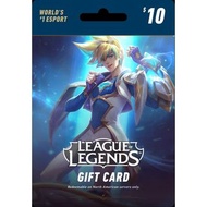 [好評過千]美服 League of Legends 英雄聯盟 LOL (NA Servers) USD 10 / 1380RP Riot Point Gift Card