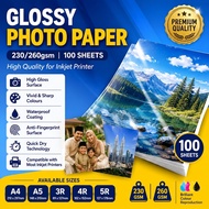 Glossy Photo Paper 230/260gsm 100 Sheets A4 A5 3R 4R 5R High Quality Inkjet Printer Paper Fast Dry