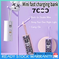 SG[In Stock] Mini PowerBank with Fast Charging 7000mAh Portable Type-C Cable Lightweight Power Bank  Built-In Double