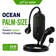 EV Home OCEAN Portable EV Charger 3kW | Palm-Size | Type 2 | 5M Cable | 3 Pin Plug | 2 Year Warranty
