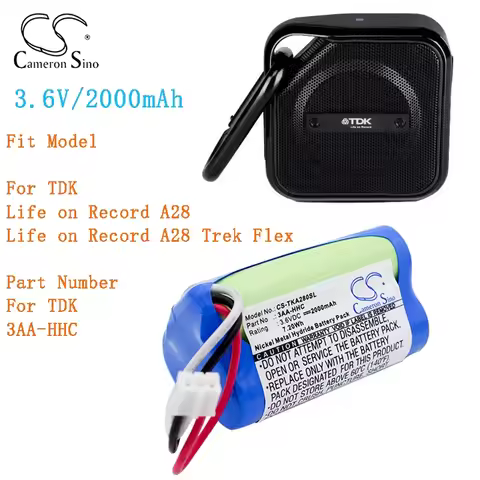 Cameron Sino 2000mAh Speaker Battery for TDK Life on Record A28 Life on Record A28 Trek Flex 3AA-HHC