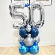 30th 40th 50th 60th 70th 80th Party Balloon Set Blue Silver Metallicc Number Foil Adults Birtdhay