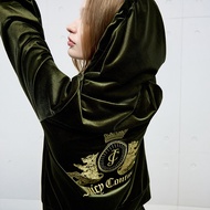 Juicy Couture | เสื้อโค้ทแฟชั่นผ้ากำมะหยี่เงา มีหมวกคลุมหัว แบบลำลอง