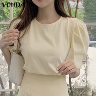 เสื้อทางการเสื้อผู้หญิง VONDA เสื้อยืดเสื้อยืดคอกลม Pullover Ladies OL Office Tee (ลำลองเกาหลี)
