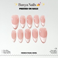 Busya Nails - French White Pearl Swirl Seashell Wedding Nails Pressed On Nails White Nude False Nail