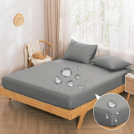 ผ้าปูที่นอนกันน้ำ สีพื้น วัสดุผ้าคอตตอนด้านล่างเคลือบTPU กันน้ำ ไรฝุ่น มี 3 ขนาด 3.5/5/ และ 6ฟุต ผ้า