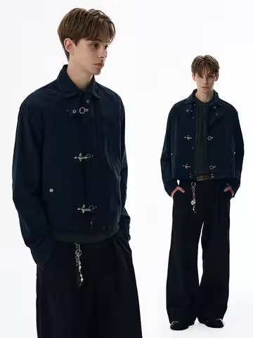 Y2k American Harajuku Retro Black Gothic High Street Aircraft Button Jacket Men And Women Korean Fas