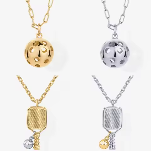 New Stainless Steel Pickleball Necklace Fashion Sports Pickleball Racket Couple Necklace For Boys An