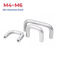 M4 M5 M6 304 Stainless Steel Innerl Thread U-Shaped Double Curved Handle Modern Cabinet Door Handles