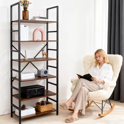 Book Shelf, 5 Tier/6 Tier/ Bookcase, Modern Tall Bookshelf Corner Storage Organizer for Garage Kit, 