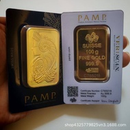 Real PAMP Gold Bar 100g Swiss Gold Bar Goddess of Wealth Brass Gold-Plated Gold Bar with Serial Numb