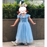 Disney Princess Elsa Blue Dress For Kids Girl Frozen Mesh Butterfly Dresses Party Wear Birthday Gift Kids Clothes Full Set