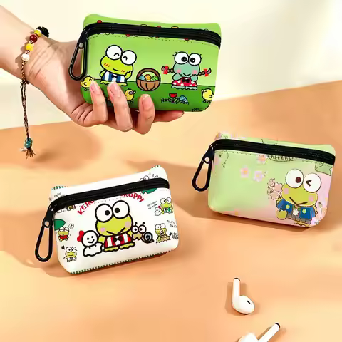 K-Keroppi Cheerful-Aquatic Oxford Fabric Mini Coin Wallet Smooth Zipper Hanging Design Multi-use Sma