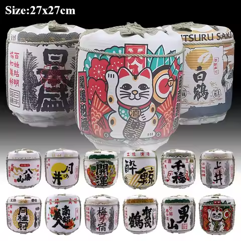 27cm Japanese Simulation Sake Jar Traditional Barrel Sushi Shop Restaurant Display Foam Wine Barrel 