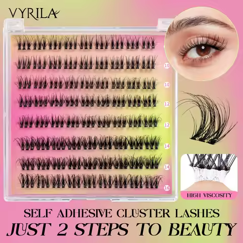 VYRILA Self Adhesive Eyelashes Cluster Lashes No Glue Needed DIY Lash Extension Soft Glue-Free Indiv