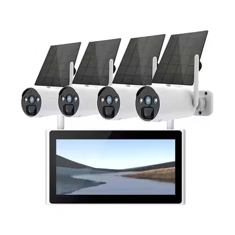4pcs Wireless WiFi Solar Panel Battery Camera Security System NVR Kit 10.1 Inch Wireless CCTV System