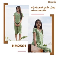 Harmie HM2501 shorts short sleeve home wear set in Green