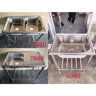 304Stainless Steel Single Kitchen Sink With Stand Rak Sinki Singki Steel Dapur Set Dish Washer Rack
