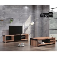 (High Quality) Walnut Modern Wooden Living Room Set TV Console Cabinet Coffee Table Furniture