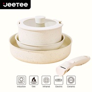 JEETEE 3 PCS Detachable-Handle Non-Stick Induction Cookware Set Oven Safe Pots and Pans Kitchen Cook
