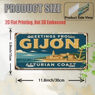 2D Flat Printing Vintage Metal License Plate Outdoor Wall Art Gijon Asturian Coast Aluminum Sign Per