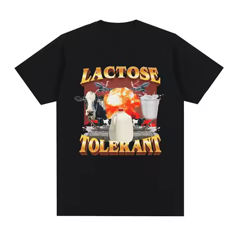 Lactose Tolerant Graphic Print T-Shirt Men's Vintage Fashion Short Sleeve T-shirts 100% Cotton Casua