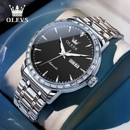 欧利时（OLEVS）瑞士认证品牌手表男机械表全自动男士手表简约双日历男表送老公 银黑钢带/精美礼盒/定制刻字