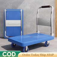 Platform Trolley Folding Platform Cart 200-600kg Capacity Rolling Flatbed Cart Hand Platform Truck Push Dolly Portable Household Trolley Flatbed Trailer Thickened 4 Wheeled