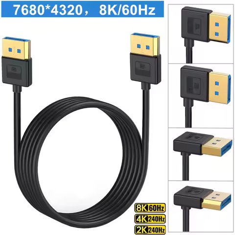 Silicone cable 1M 2M 3M 5M 90 Degree Right Angle Bend Displayport 1.4 Cable game esports computer mo