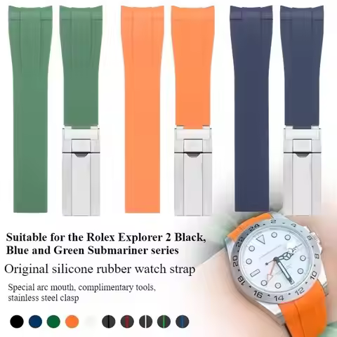 For original Rolex watch strap silicone rubber watchband RubberB Explorer 2 GMT black and green Subm