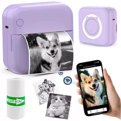 Mini Printer for IPhone and Android, Wireless Mini Photo Printer Label Printer, Portable BT Mini The