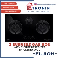 Fujioh 3 Burners Gas Hob with 2 Different Sizes FH-GS6530 SVGL PUB | LPG