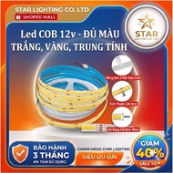Led sticker 12v COB 320D Roll 5m Width: 8mm available in 3 neutral yellow white colors.