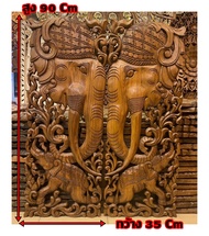 (1คู่) กรอบไม้แกะสลัก ติดผนัง ไม้สักทอง แผ่นไม้สักแกะสลัก ลาย ช้าง (carved teak plaque for decoration) ขนาด กว้าง35xหนา3xสูง90 cm. สวยงาม ประณีต เป็นงานฝีมือ